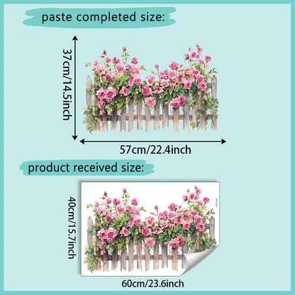 Additional view of Pink Rose Fence Flowers Wall Decal | Home Decor by HomeDecorDecals.