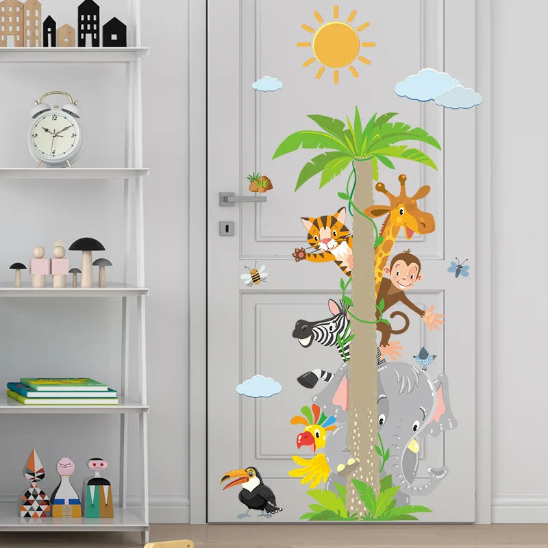 Animals Coconut Tree Wall Sticker Living Room For Kids Room Home Decoration Mural Bedroom Wallpaper Removable Cartoon Stickers-HomeDecorDecals_com