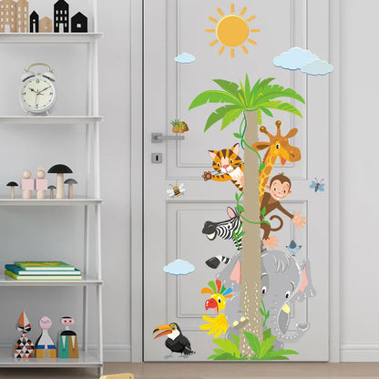 Animals Coconut Tree Wall Sticker Living Room For Kids Room Home Decoration Mural Bedroom Wallpaper Removable Cartoon Stickers-HomeDecorDecals_com