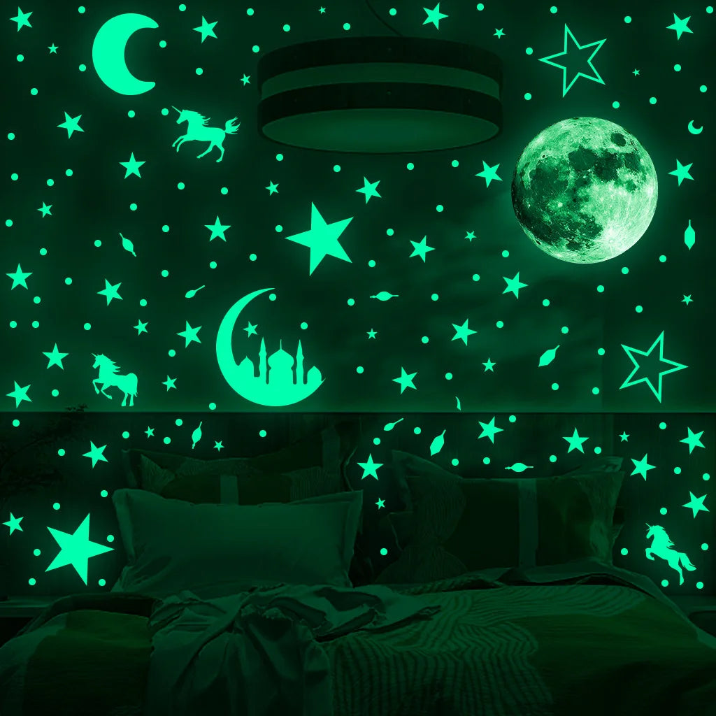 Luminous Moon and Stars Wall Stickers for Kids Room Baby Nursery Home Decoration Wall Decals Glow in the Dark Bedroom Ceiling-HomeDecorDecals_com