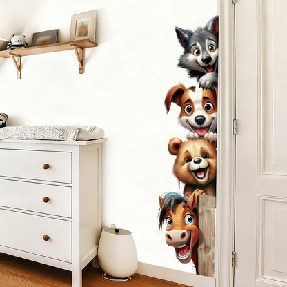 Funny Animal Wall Stickers With Horse Bear Dog And Wolf, Removable Self-Adhesive Animal Door Decals For Bedroom Hallway Decor-HomeDecorDecals_com