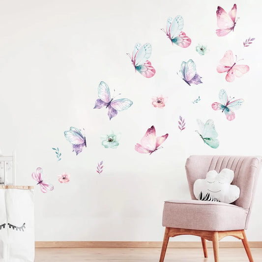 3Pcs Watercolor Butterflies Wall Stickers Kids Room Girls Room Decoration for Children Bedroom Decor for House Living Room-HomeDecorDecals_com