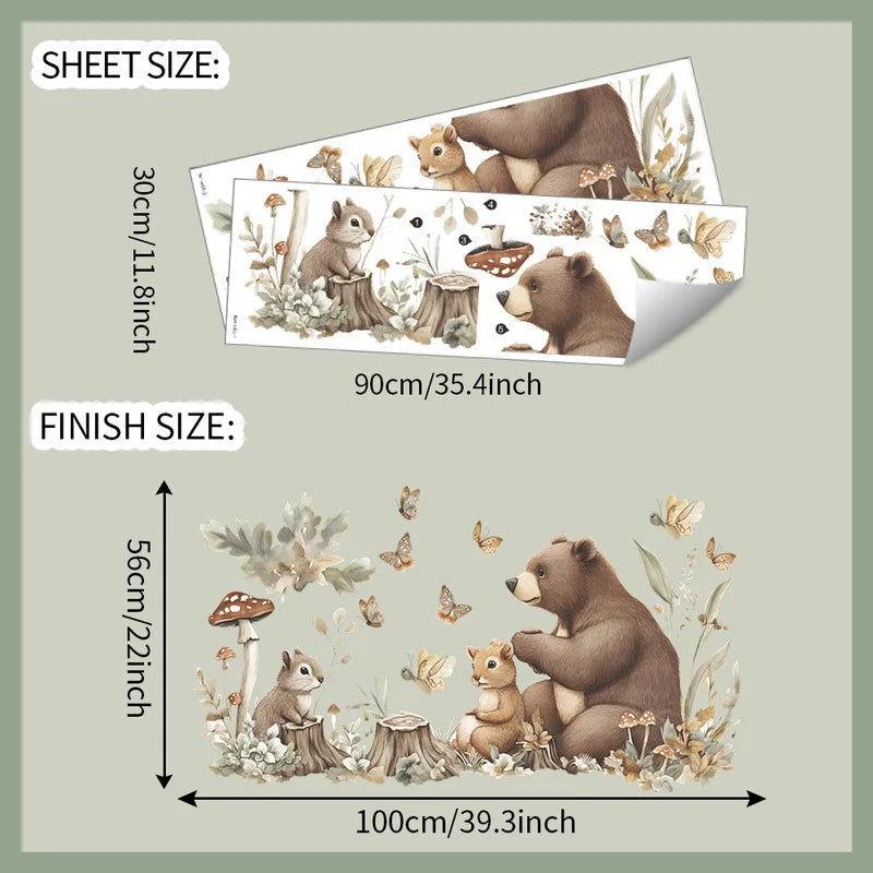 Additional view of Bear Squirrel and Butterfly Wall Decal | Home Decor by HomeDecorDecals.