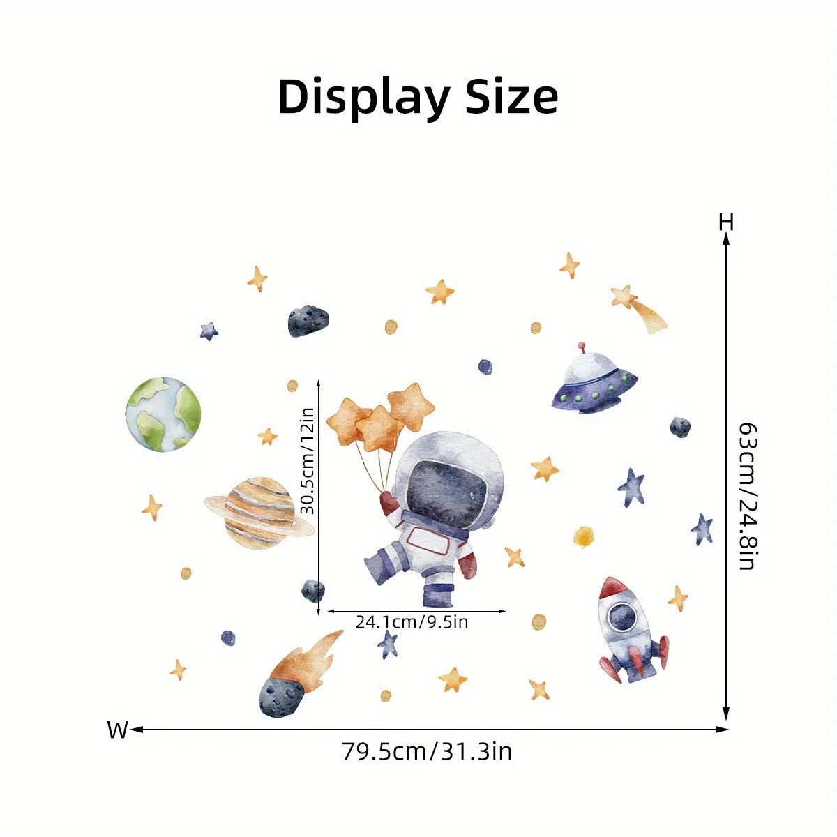 Cartoon Cute Astronaut Spaceship Rocket Planet Star Space Wall Stickers for Bedroom Living Room Nursery Decoration Wall Decal-HomeDecorDecals_com