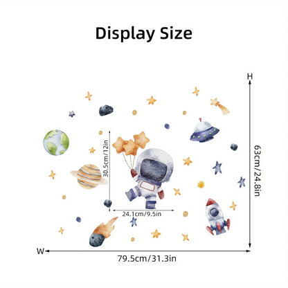 Cartoon Cute Astronaut Spaceship Rocket Planet Star Space Wall Stickers for Bedroom Living Room Nursery Decoration Wall Decal-HomeDecorDecals_com