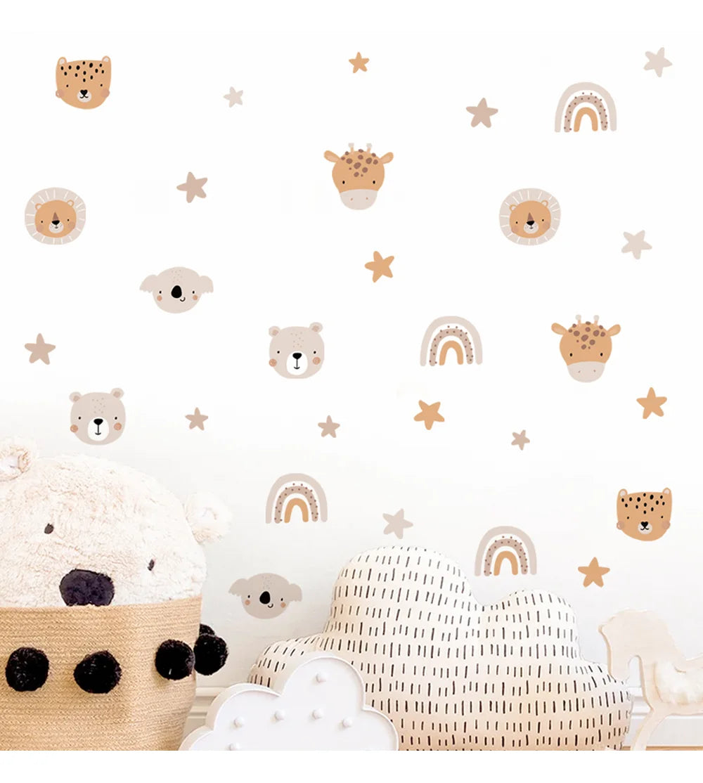 Alternative angle of Cartoon Rainbow Bear Animals and Star Wall Decal | Home Decor by HomeDecorDecals.