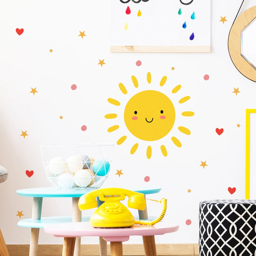 Cartoon Smile Sun Wall Decal | Home Decor displayed in room decor by HomeDecorDecals.