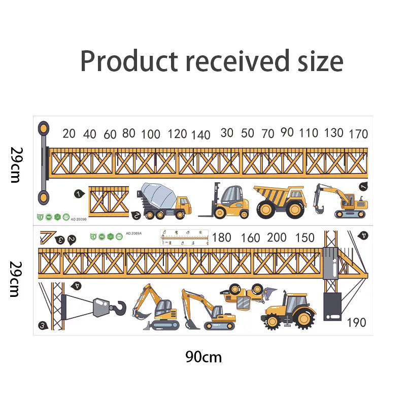 Height Stickers Construction Vehicle Tower Crane for Kids Room Kindergarten Baby Measuring Height Ruler Wall Stickers Boys Gift-HomeDecorDecals_com