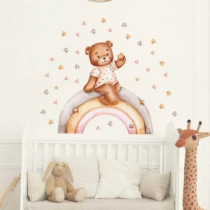 Cartoon Grey Baby Elephant Moon Gold Stars Wall Stickers for Kids Room Decor Nurserry Wall Decals Girl Boy Room Decorative-HomeDecorDecals_com