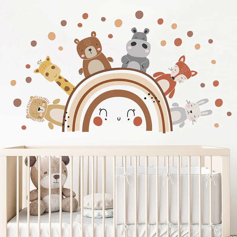 Boho Style Cute Animals Rainbow Lion Fox Bunny Wall Stickers for Kids Room Bedroom Wall Decals Home Decorative Stickers Decor-HomeDecorDecals_com