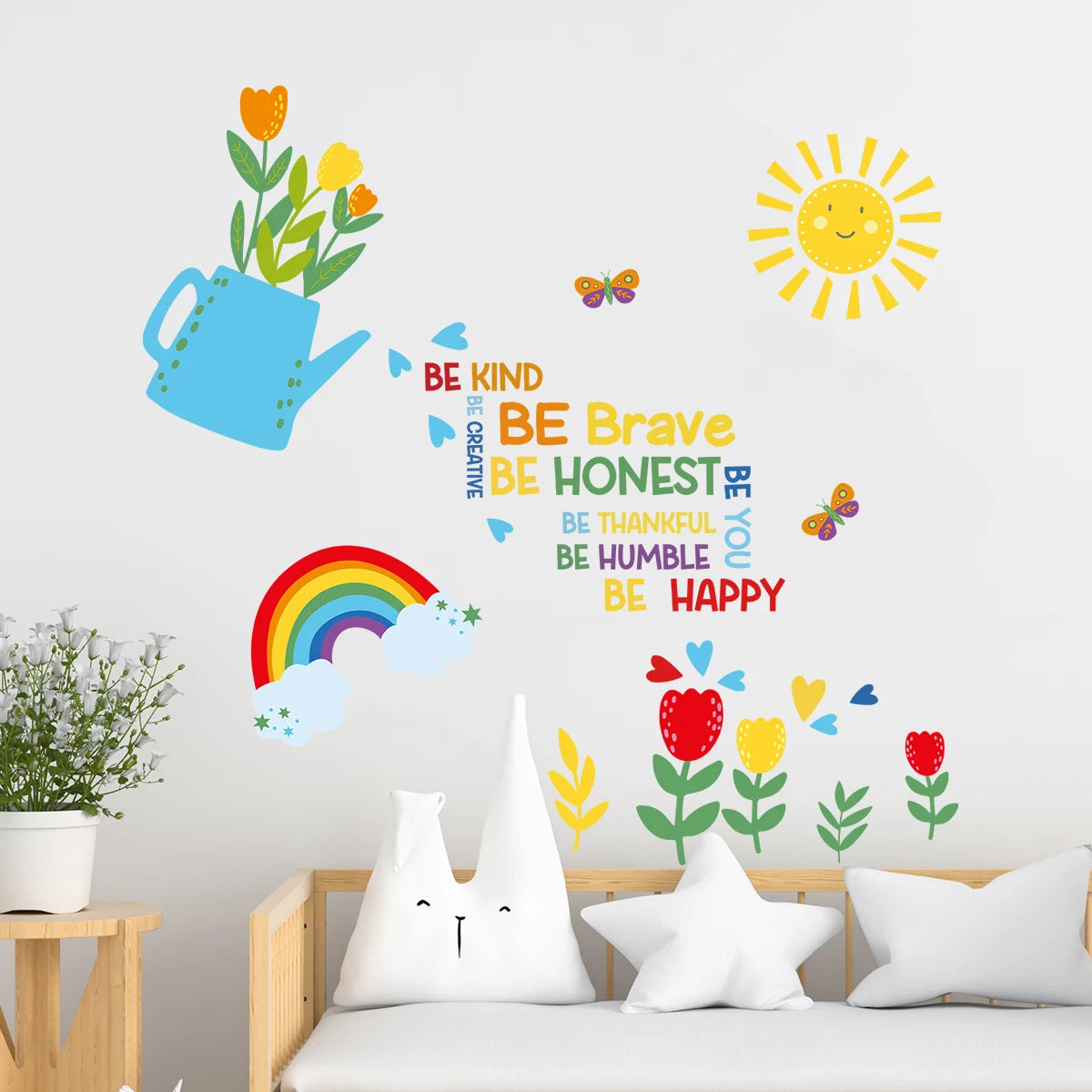 Cartoon Flower Watering Pattern Wall Decal | Room Decor by HomeDecorDecals.