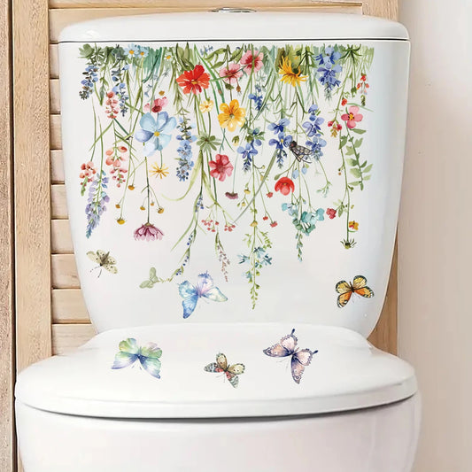 Watercolour Flower and Butterfly Wall Decal | Home Decor removable peel and stick wall decal by HomeDecorDecals.
