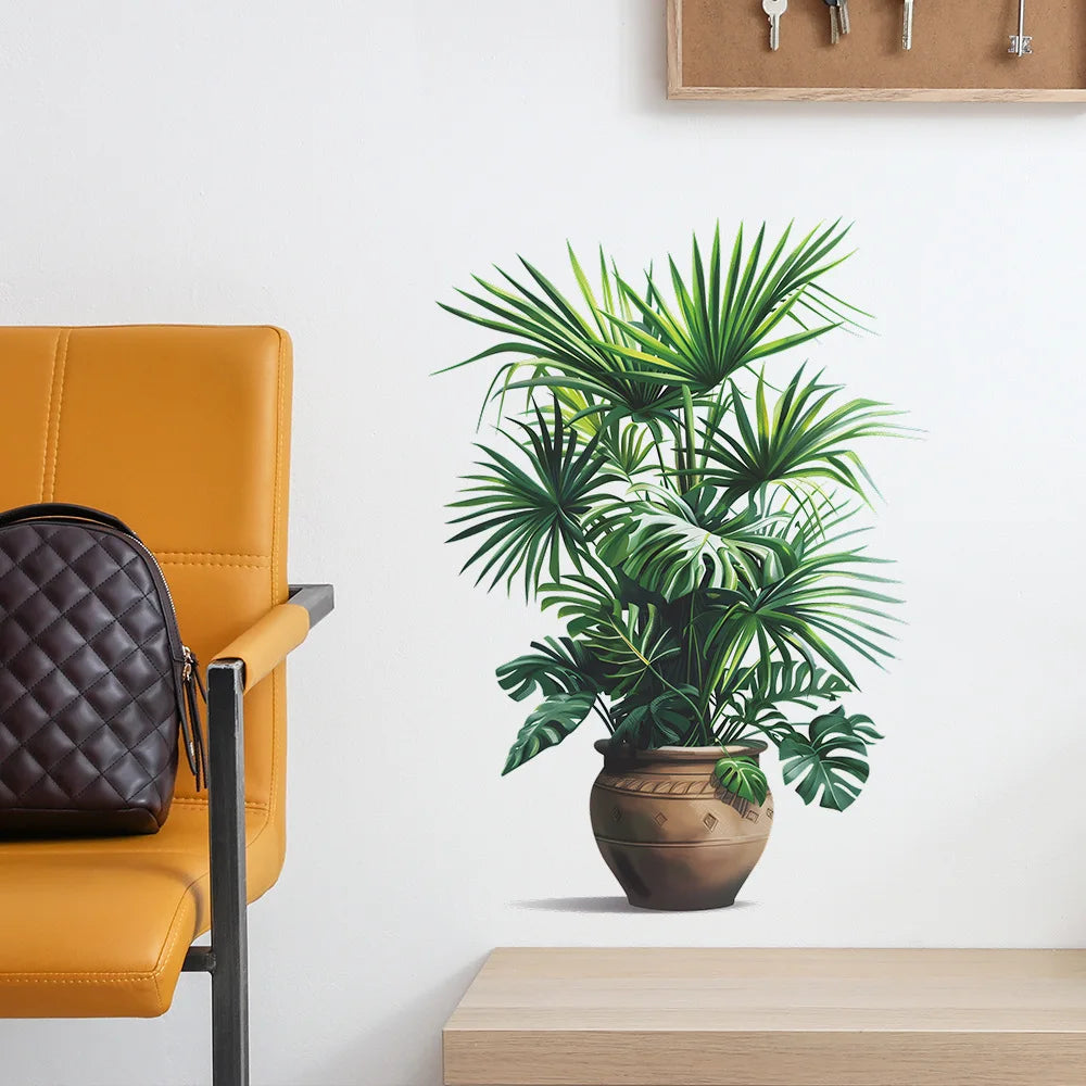 Green Plant Potted Plant Simulation Flower Pot Wall Sticker Bedroom Living Room Foyer Home Wall Decoration Sticker Self Adhesive-HomeDecorDecals_com
