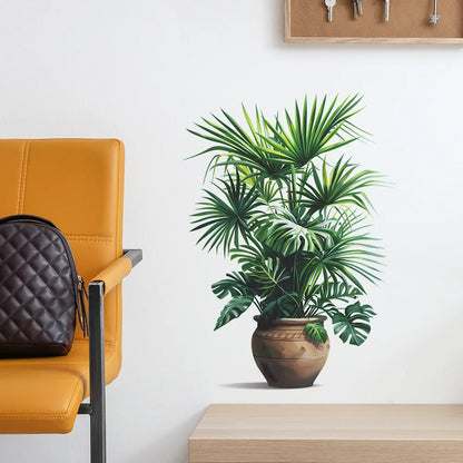 Green Plant Potted Plant Simulation Flower Pot Wall Sticker Bedroom Living Room Foyer Home Wall Decoration Sticker Self Adhesive-HomeDecorDecals_com