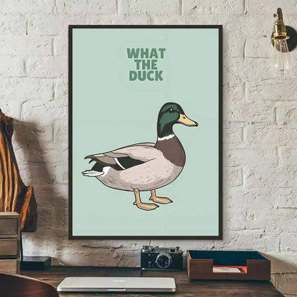 What The Duck Print Art Funny Cute Animal Poster Self-adhesive Art Waterproof Paper Sticker Coffee House Bar Room Wall Decor-HomeDecorDecals_com