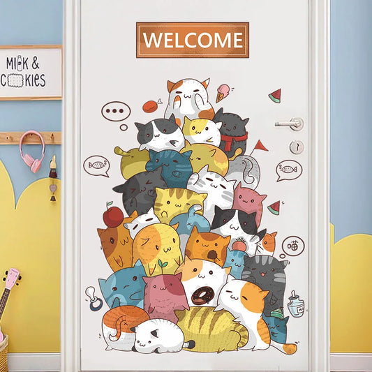 Cartoon Naughty Cats Wall Decal | Kids Room Decor removable peel and stick wall decal by HomeDecorDecals.