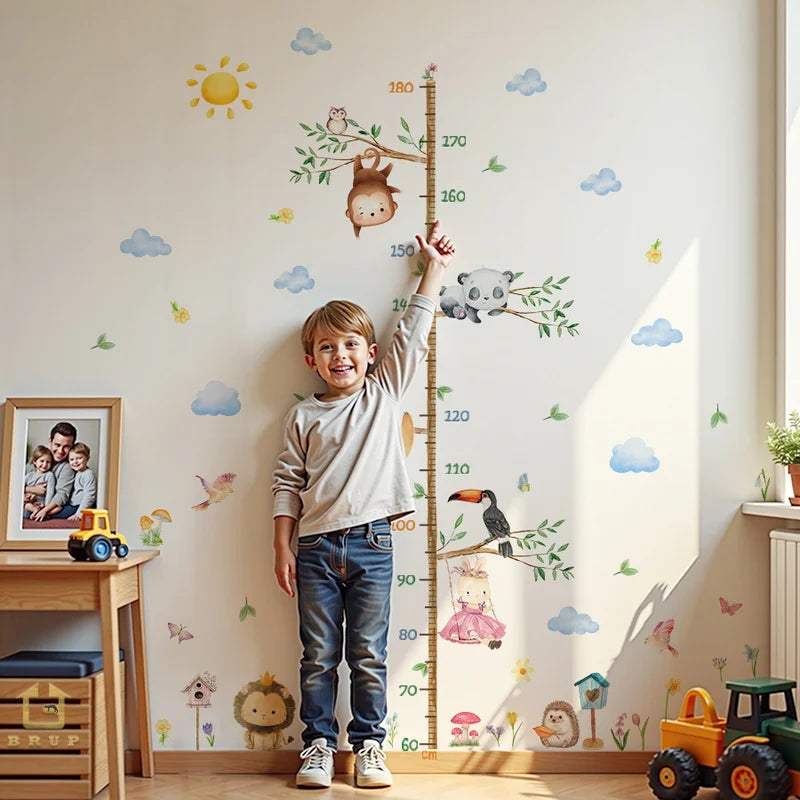 Large Cartoon Forest Animal Growth Chart - Elephant Tiger Removable Height Ruler Sticker, Kids Room Jungle Decor-HomeDecorDecals_com