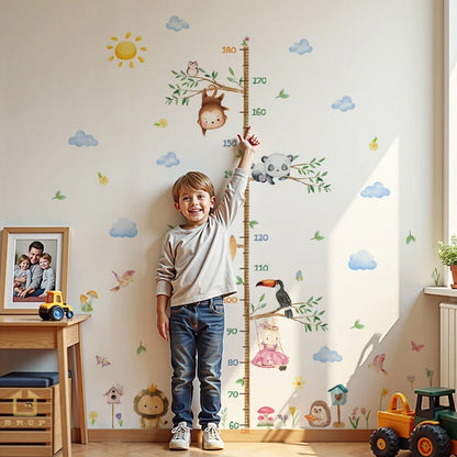 Large Cartoon Forest Animal Growth Chart - Elephant Tiger Removable Height Ruler Sticker, Kids Room Jungle Decor-HomeDecorDecals_com