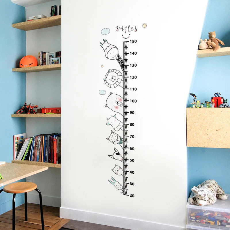 Large Sleeping Elephant Bear Moon Height Measure Wall Stickers for Kids Room Growth Chart Animals Ruller Wall Decals Home Decor-HomeDecorDecals_com