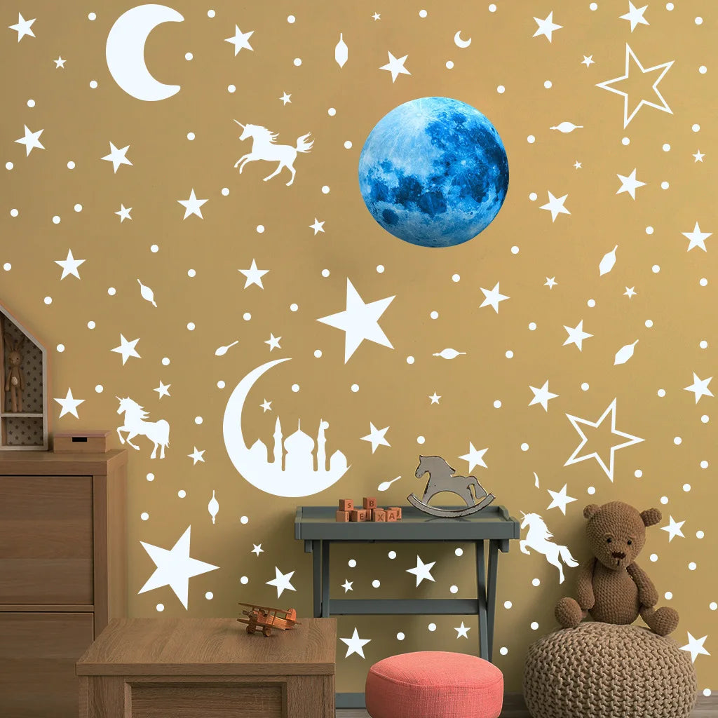 Luminous Moon and Stars Wall Stickers for Kids Room Baby Nursery Home Decoration Wall Decals Glow in the Dark Bedroom Ceiling-HomeDecorDecals_com