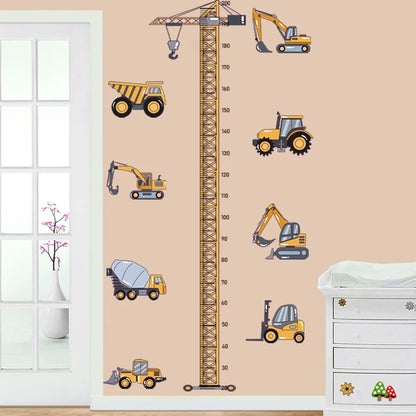 Height Stickers Construction Vehicle Tower Crane for Kids Room Kindergarten Baby Measuring Height Ruler Wall Stickers Boys Gift-HomeDecorDecals_com