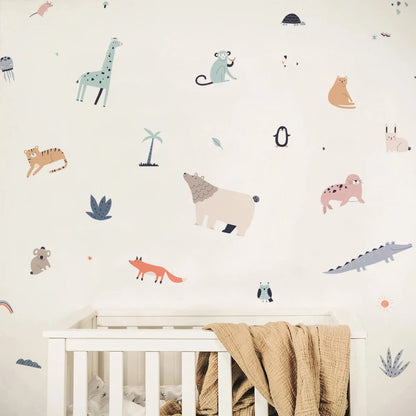 Close-up view of Cartoon Safari Animals Wall Decal | Room Decor by HomeDecorDecals.