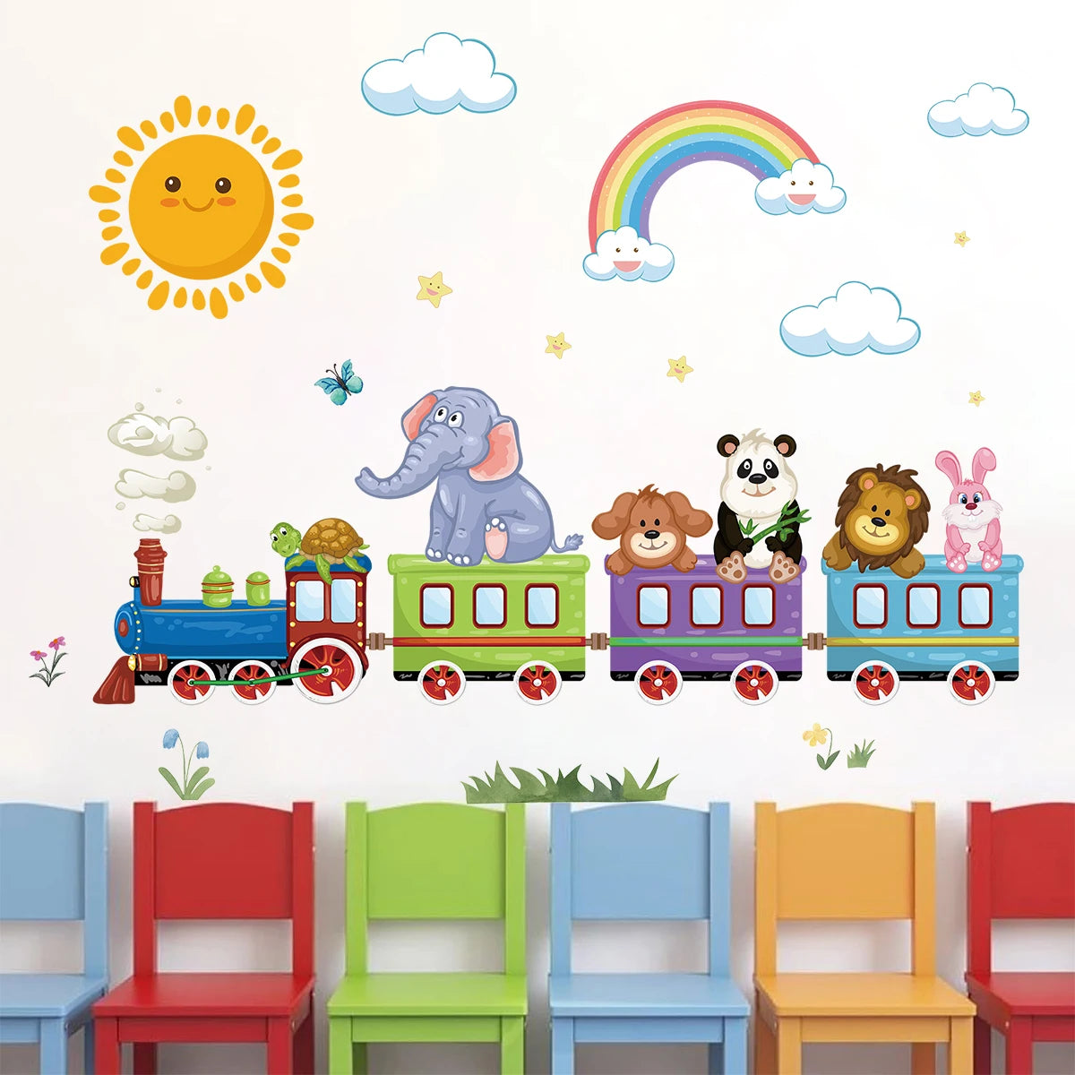 Cute Rainbow Train Wall Sticker PVC Kids Room Decor-HomeDecorDecals_com
