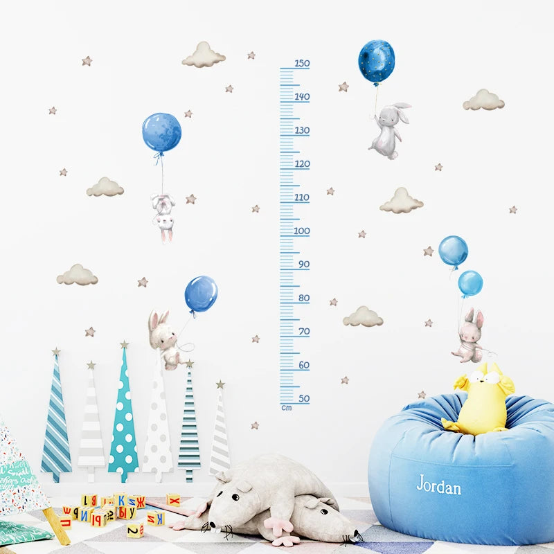 Balloon Bunny Height Measure Ruller Wall Stickers Height Chart for Kids Room Bedroom Growth Chart Wall Decals Nursery Stickers-HomeDecorDecals_com