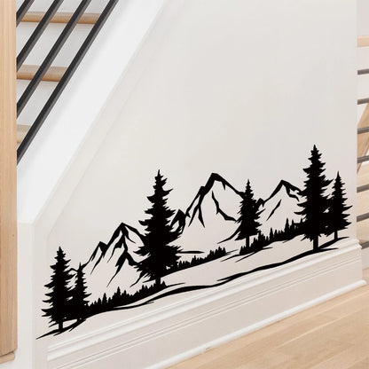 Black Mountain Pine Tree Wall Sticker, Scandinavian Silhouette Decal, Removable Nature Theme Art For Bedroom Living Room-HomeDecorDecals_com