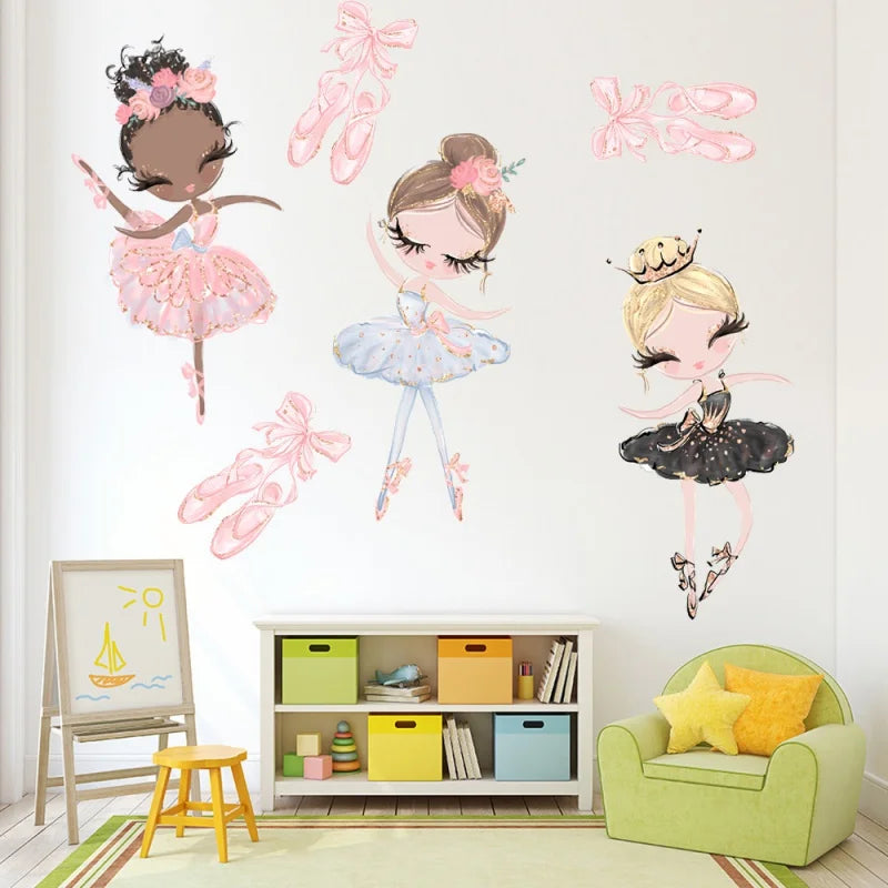 Kawaii Ballet Dace Girl Wall Art Sticker For Living Room Girls Bedroom Decoration Self-adhesive Wallpaper Baby Home Decor-HomeDecorDecals_com