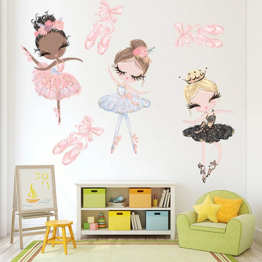 Kawaii Ballet Dace Girl Wall Art Sticker For Living Room Girls Bedroom Decoration Self-adhesive Wallpaper Baby Home Decor-HomeDecorDecals_com