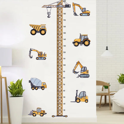 Height Stickers Construction Vehicle Tower Crane for Kids Room Kindergarten Baby Measuring Height Ruler Wall Stickers Boys Gift-HomeDecorDecals_com