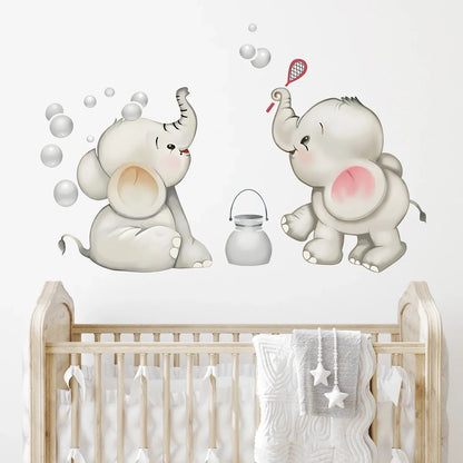 Cartoon Cute Animals Elephant Play Wall Sticker Kids Room Decoration for Bedroom Wall Art Home Decore Living Room Wall Decals-HomeDecorDecals_com