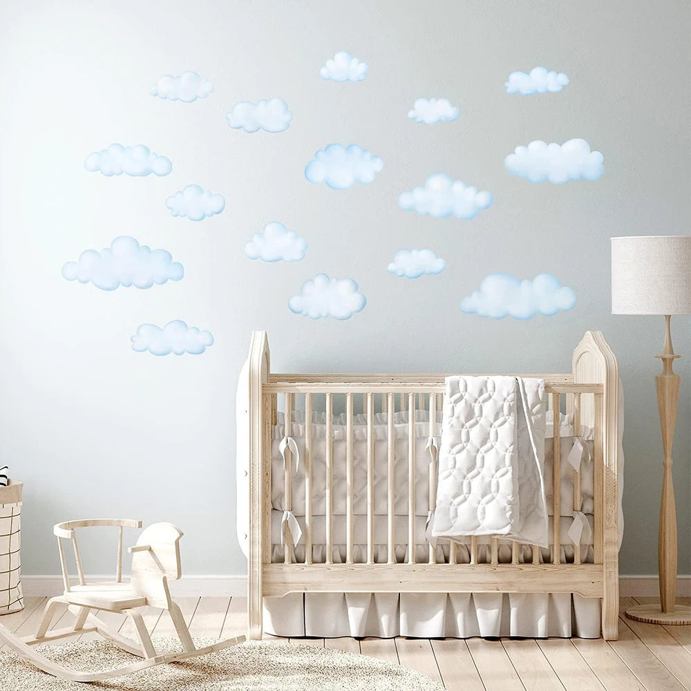 Boho Style Cartoon Light blue Clouds Wall Stickers for Kids Bedroom Home Decoration Bathroom Bathtub DIY Wall Art Wallpaper-HomeDecorDecals_com