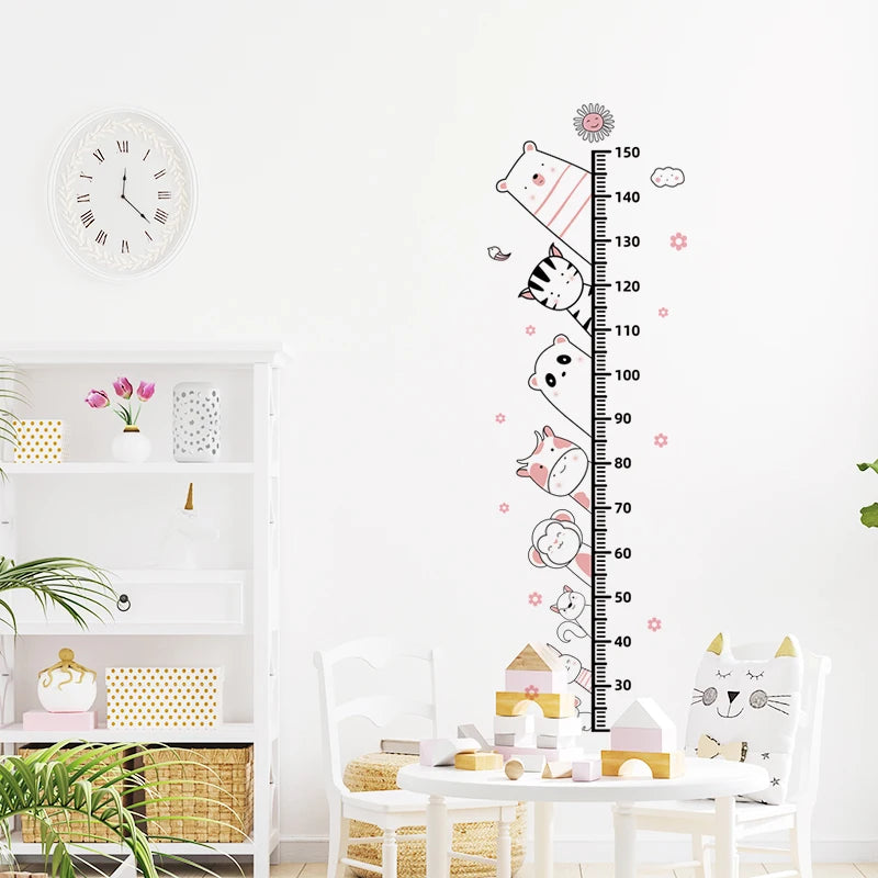 Simple Line Animals Cartoon Height Ruller Wall Stickers Grow Up Height Measure Wall Decals for kis Room Living Room Bedroom PVC-HomeDecorDecals_com
