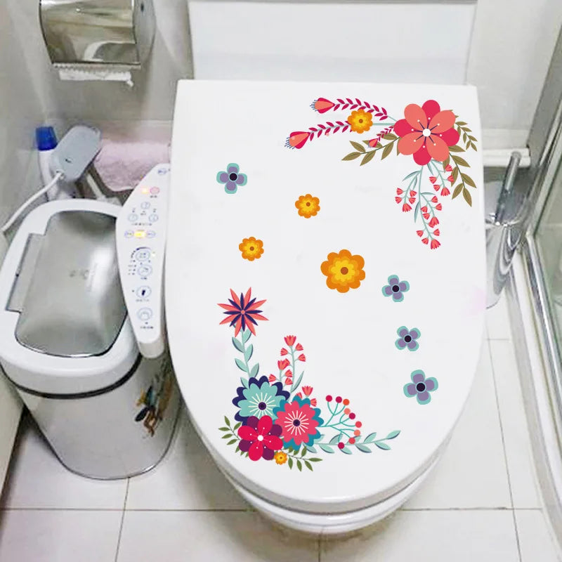 Green Plant Leaves Bathroom Toilet Sticker WC Closestool Wall Sticker Self Adhesive Mural Beautify Flower Home Decoration Decals-HomeDecorDecals_com