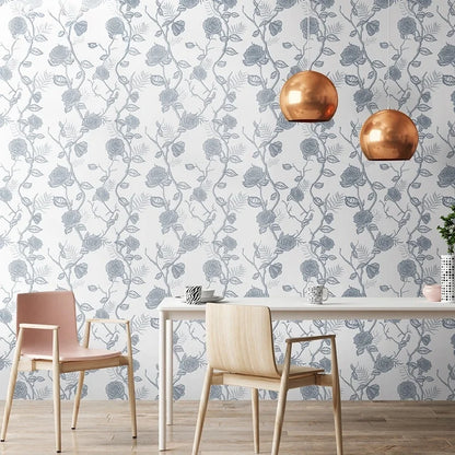Close-up view of Green White Leaves Wallpaper | Home Decor by HomeDecorDecals.