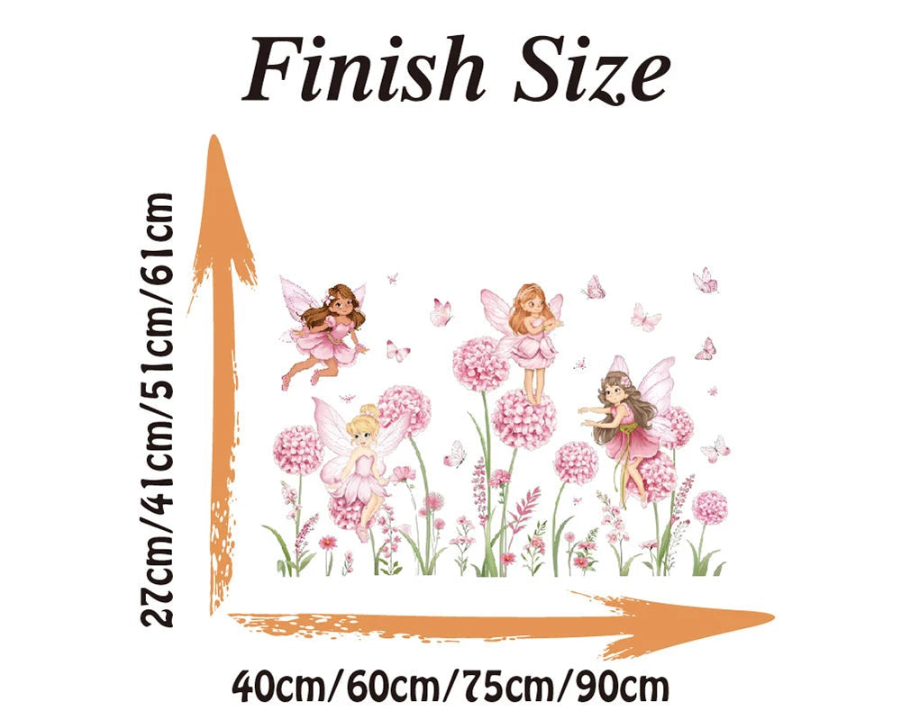 Cartoon Pink Flower Fairy and Dandelion Wall Decal | Home Decor design details by HomeDecorDecals.