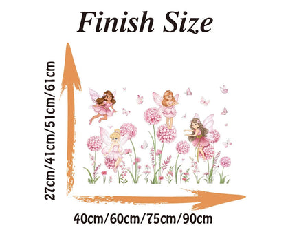 Cartoon Pink Flower Fairy and Dandelion Wall Decal | Home Decor design details by HomeDecorDecals.