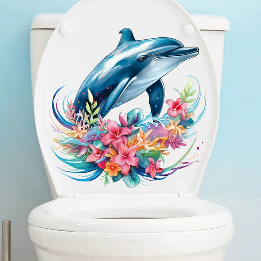 Watercolour Flower Dolphin Wall Stickers Decoration for Bedroom Wall Art Home Decore Living Room Door Kids Room Wall Decals-HomeDecorDecals_com