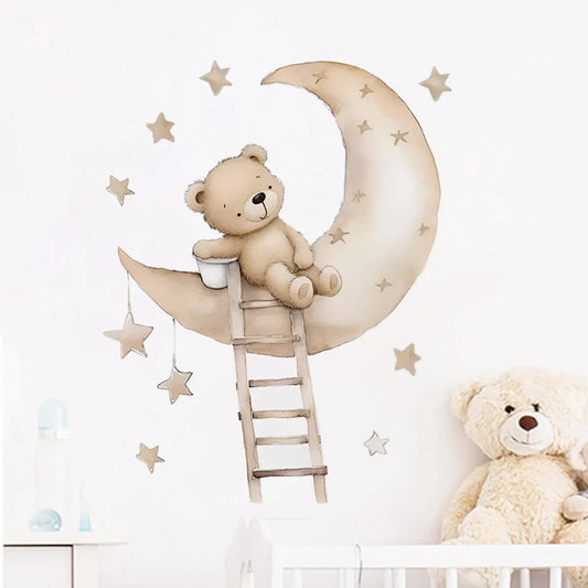 Cute Bear Star Cloud Wall Stickers for Kids Rooms Girls Boys Baby Room Bedroom Decoration Kawaii Cartoon Animal Wallpaper Vinyl-HomeDecorDecals_com