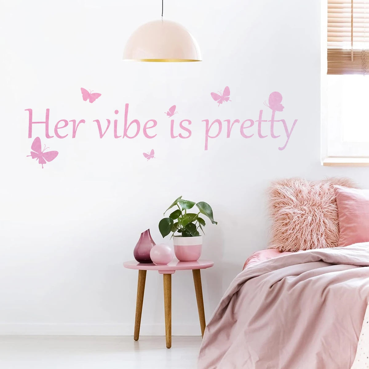 Pink "Her Vibe Is Pretty" Text Wall Decal | Room Decor removable peel and stick wall decal by HomeDecorDecals.