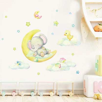 Cartoon Cute Animals Elephant Play Wall Sticker Kids Room Decoration for Bedroom Wall Art Home Decore Living Room Wall Decals-HomeDecorDecals_com