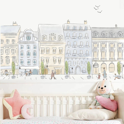 1Pc Cartoon City Street Pedestrian House Wall Stickers Home Decor Accessories Living Room Decoration Kids Room Wall Decals-HomeDecorDecals_com