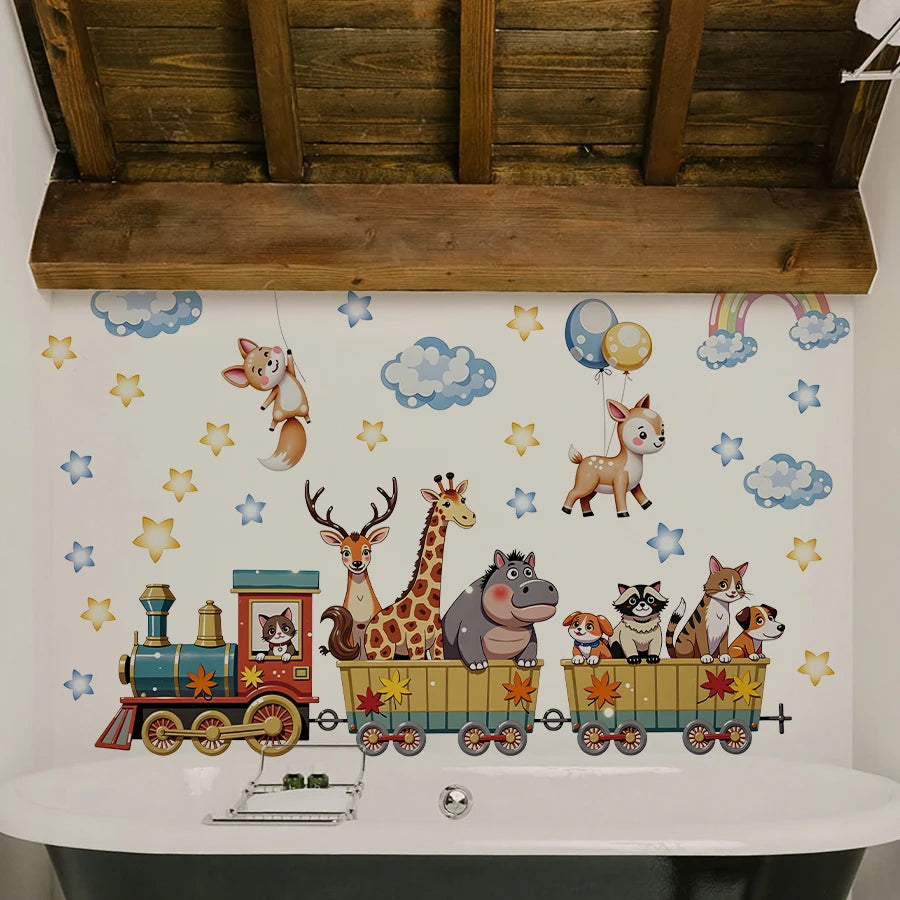 30*90cm Cartoon Animal Train Wall Sticker Removable PVC Wall Decoration For Nursery Room Kids Bedroom Home Decor-HomeDecorDecals_com