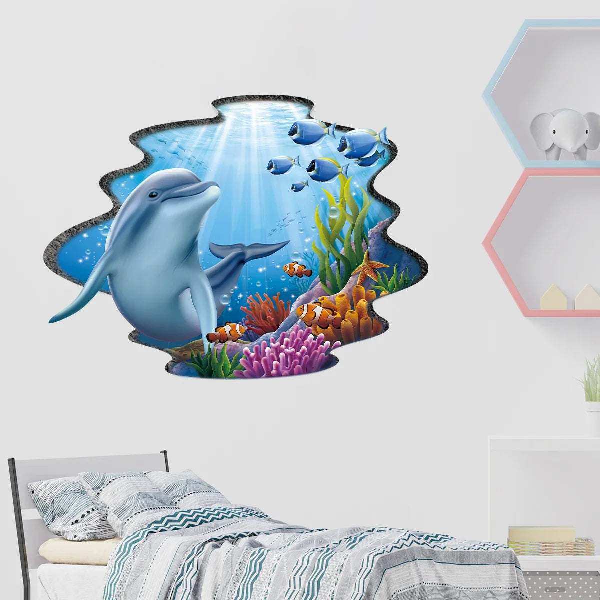 Cartoon Watercolour Marine Animal Dolphin Wall Stickers for Door Kids Room Wall Art Living Room Decoration for Bedroom Bathroom-HomeDecorDecals_com