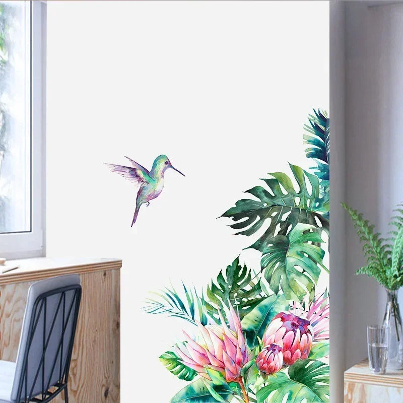 Close-up view of Tropical Flowers and Birds Mural Wall Decal | Home Decor by HomeDecorDecals.