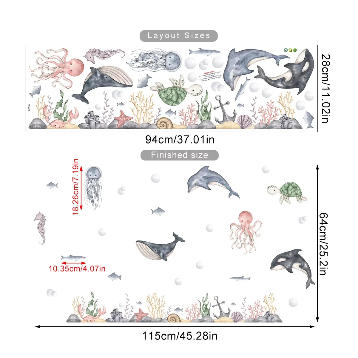 Watercolour Cartoon Cute Marine Animals Wall Decal | Home Decor displayed in room decor by HomeDecorDecals.