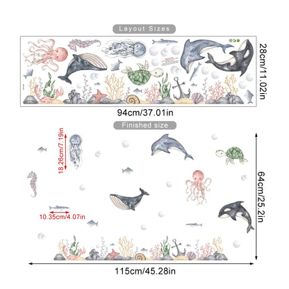 Watercolour Cartoon Cute Marine Animals Wall Decal | Home Decor displayed in room decor by HomeDecorDecals.