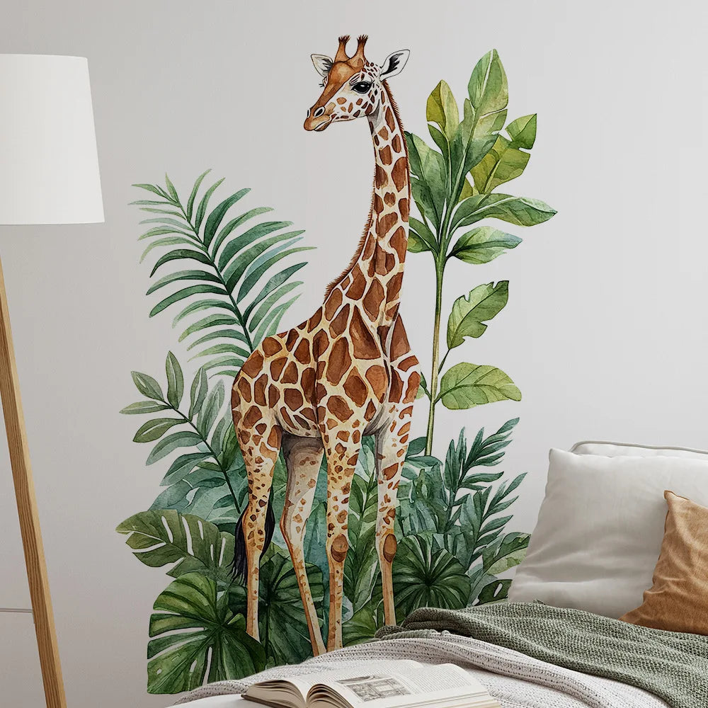 Close-up view of Giraffe and Greenery Wall Decal | Home Decor by HomeDecorDecals.